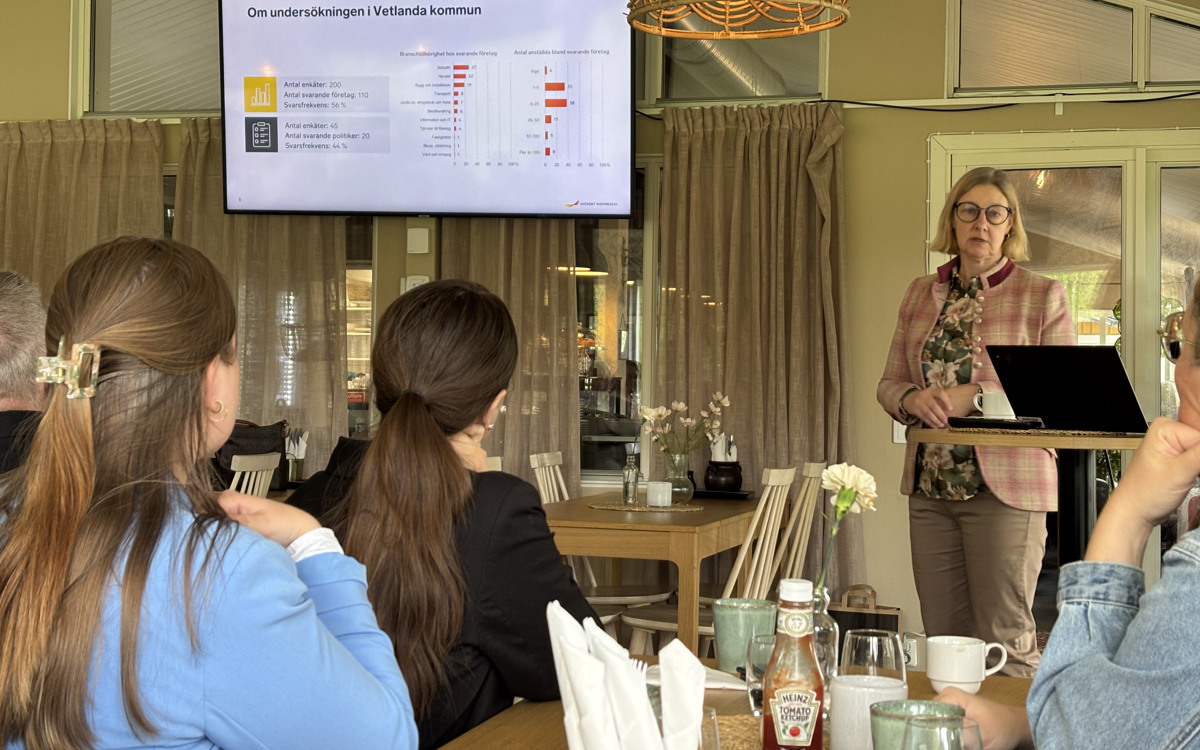 En person håller föredrag för en samling människor.