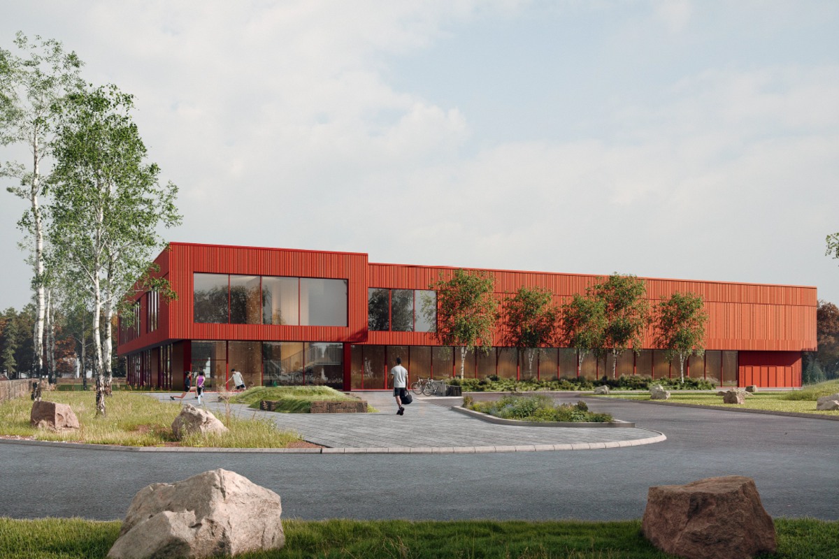 Förslag på exteriör, träpanel och stora glasfönster